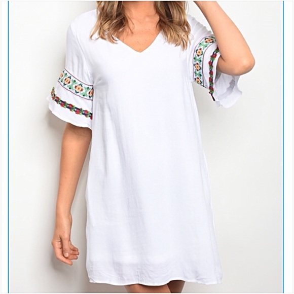 Boho White Embroidered Tunic Dress S - Picture 4 of 6